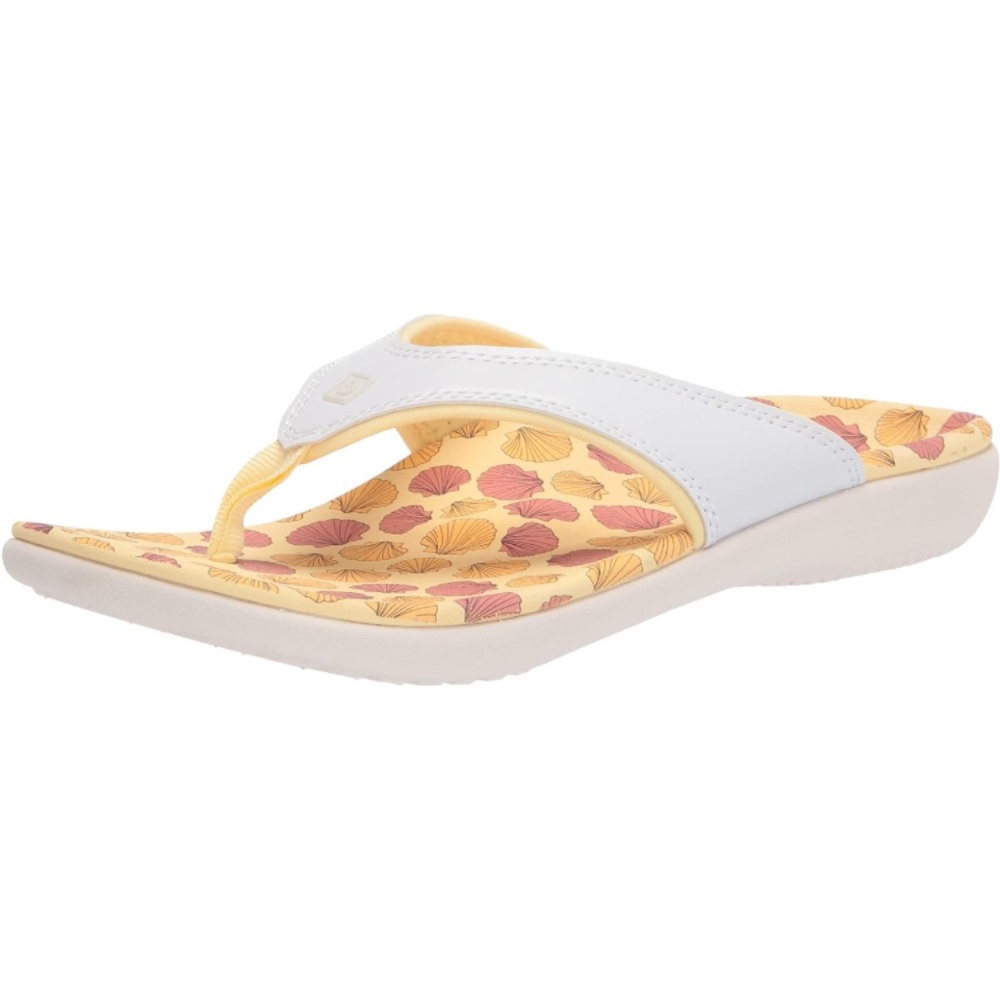 Spenco Orthotic Thong Sandal Yumi Ocean White Yellow Shells
